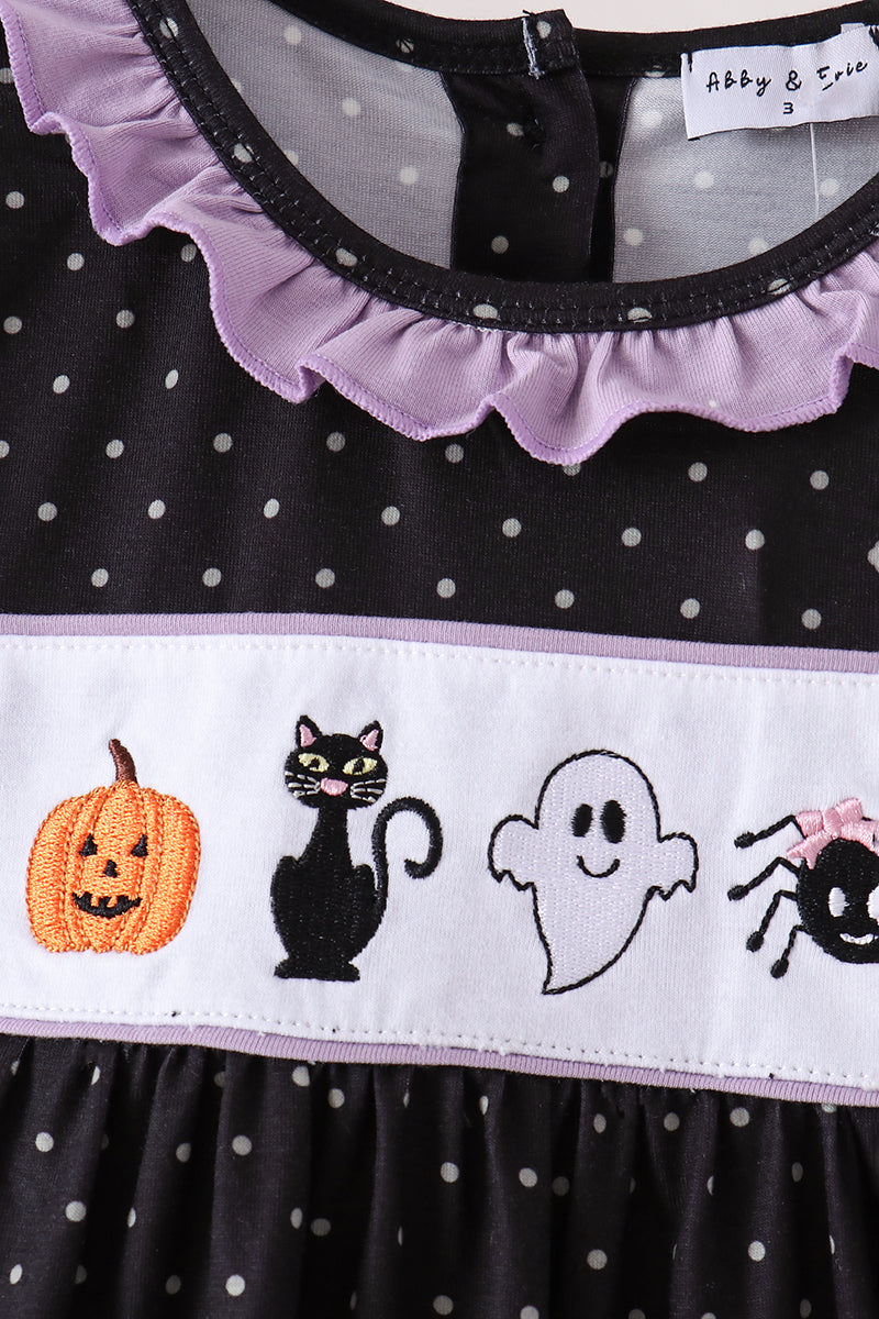 Girls Black Ghost Spider Embroidery Ruffle Dress