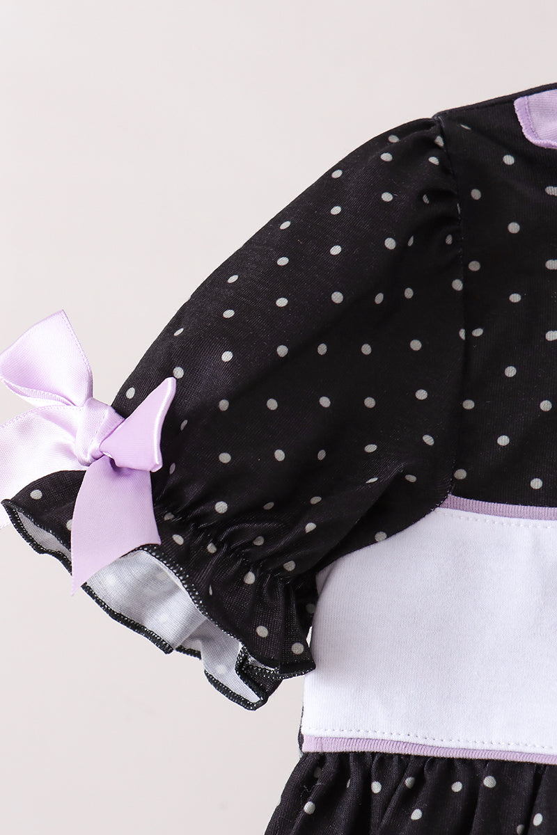 Girls Black Ghost Spider Embroidery Ruffle Dress