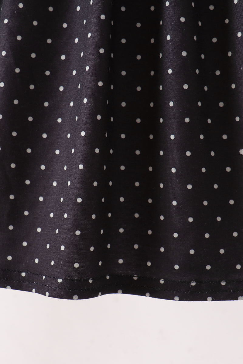 Girls Black Ghost Spider Embroidery Ruffle Dress