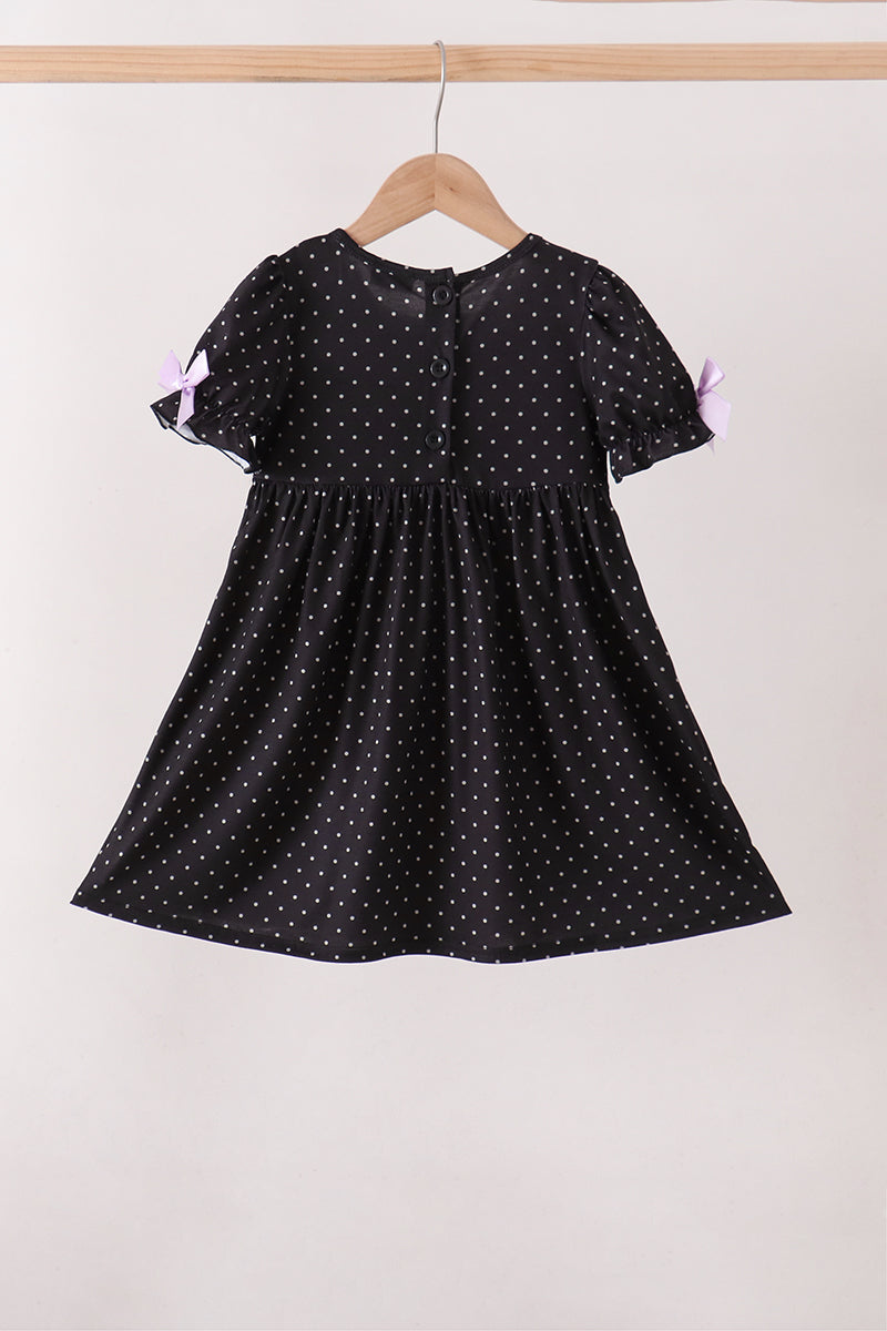 Girls Black Ghost Spider Embroidery Ruffle Dress