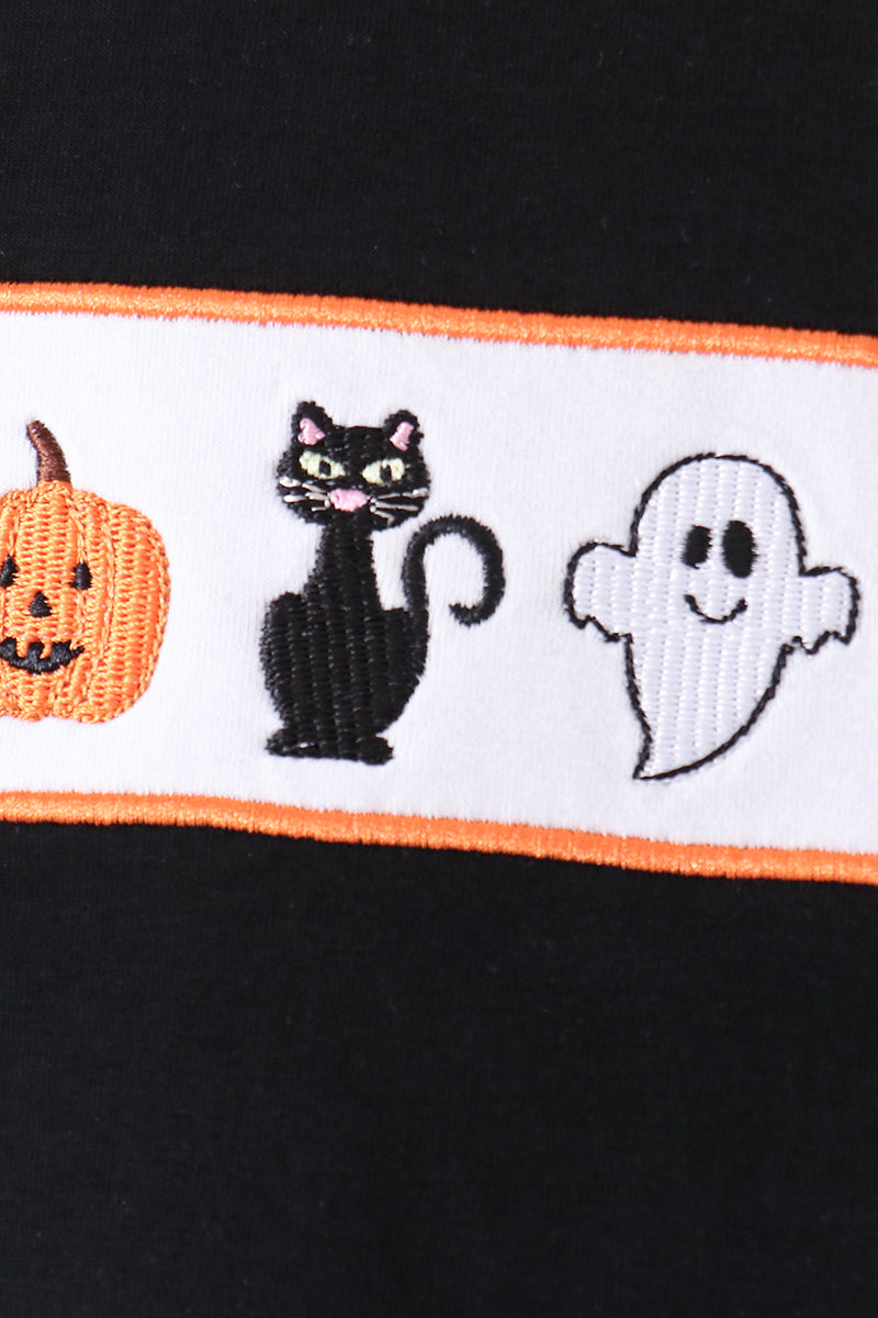 Boys Black Ghost Spider Embroidery Pants Set