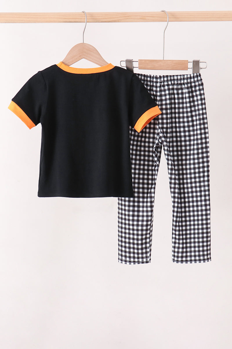 Boys Black Ghost Spider Embroidery Pants Set