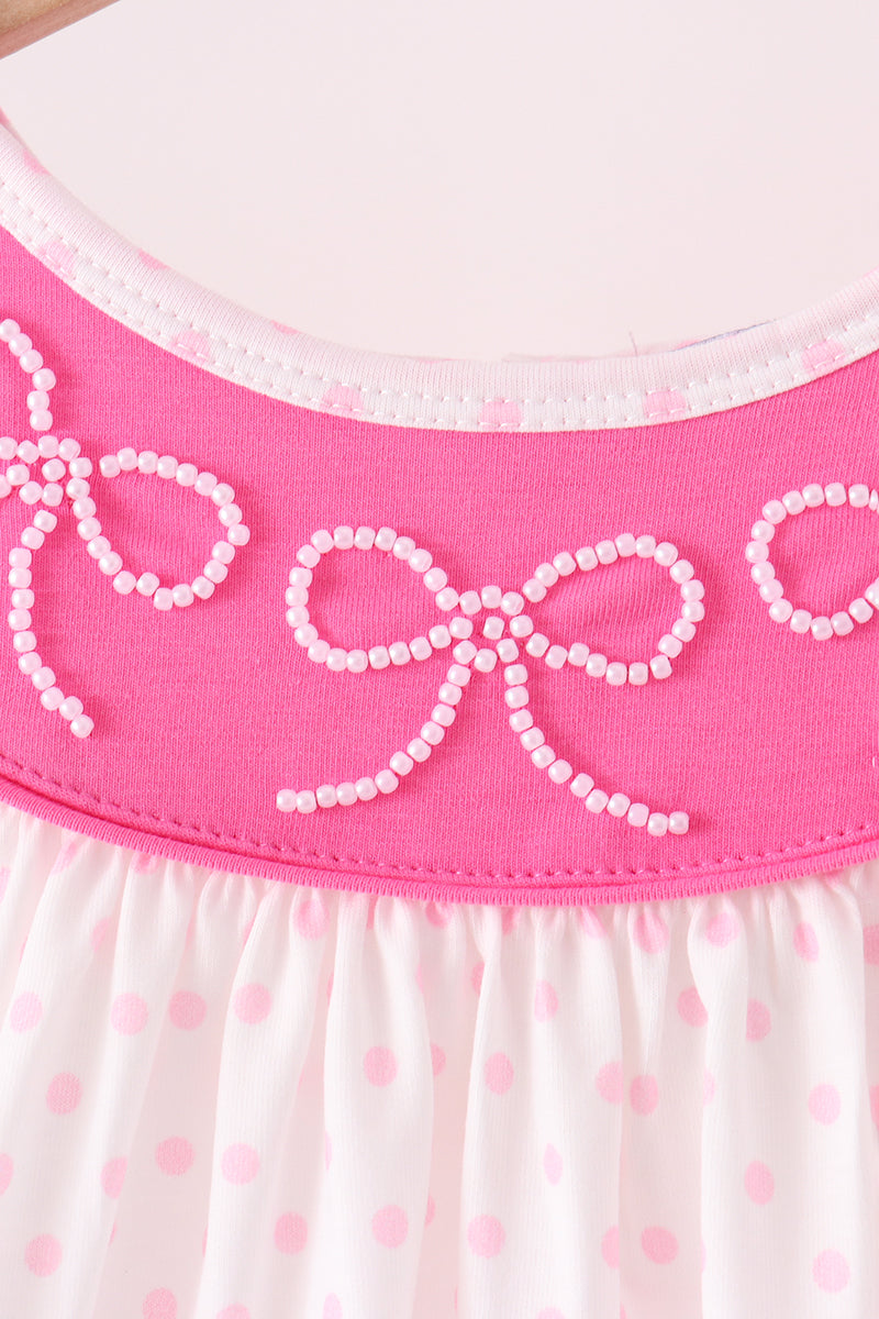 Girls Pink Bow Pearl Ruffle Pants Set