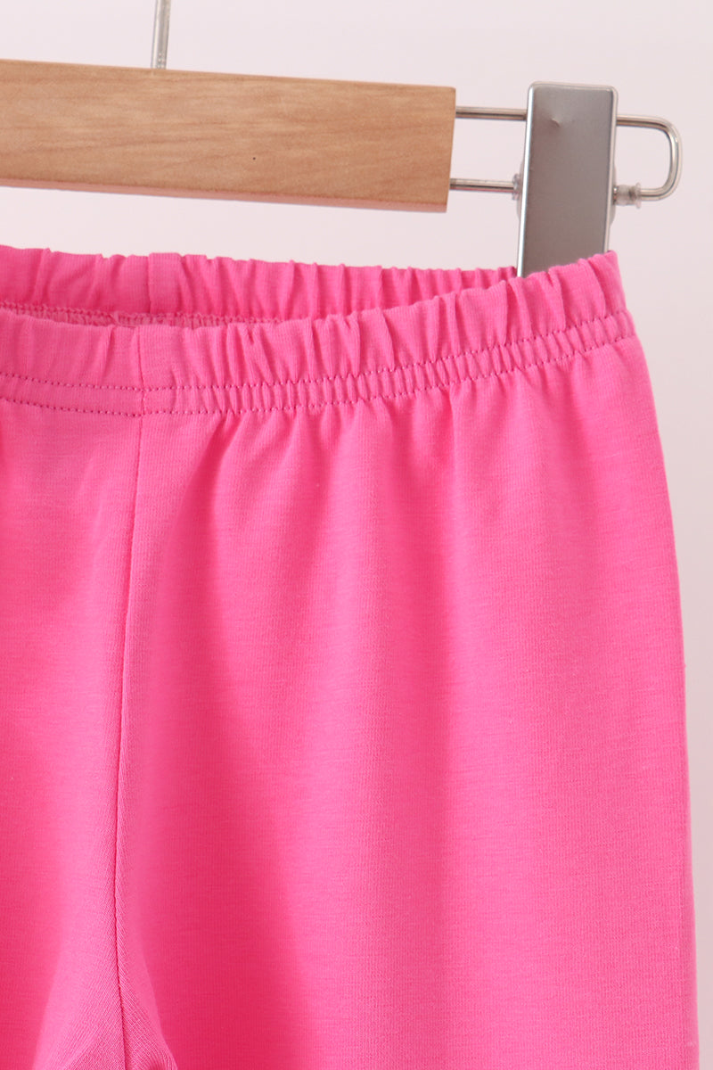 Girls Pink Bow Pearl Ruffle Pants Set