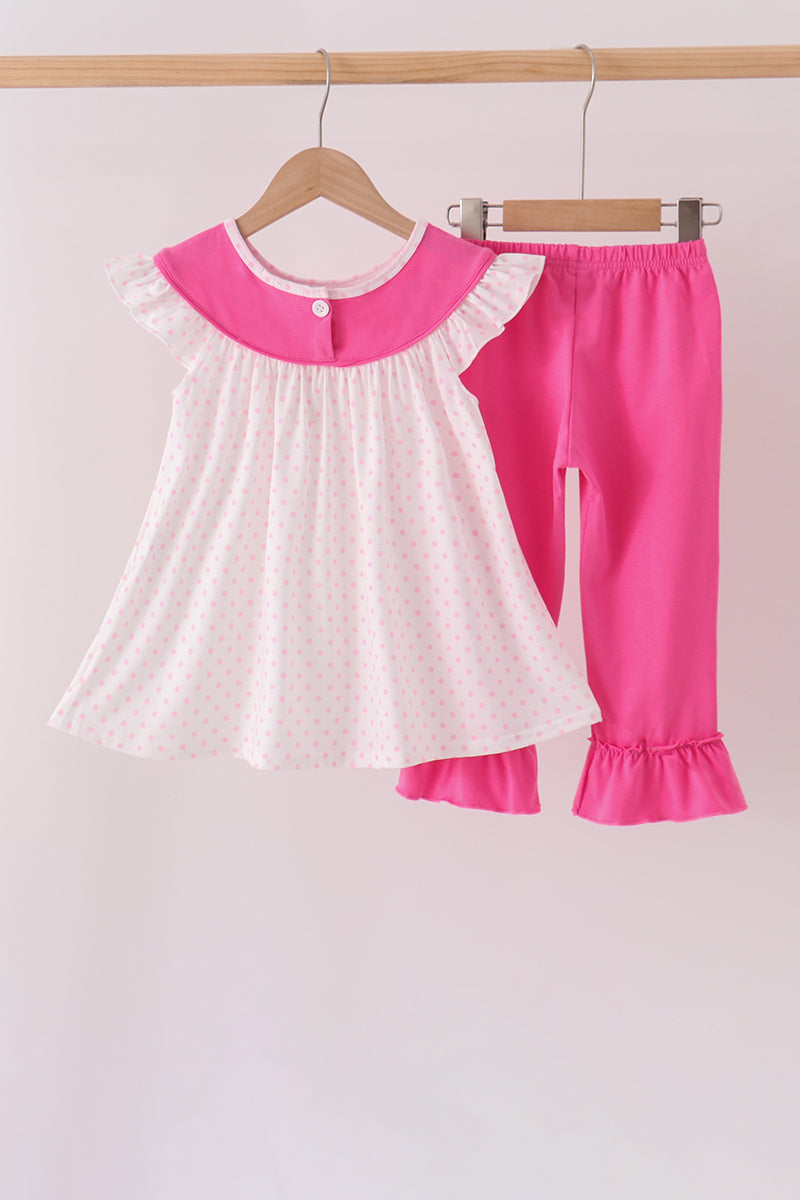 Girls Pink Bow Pearl Ruffle Pants Set