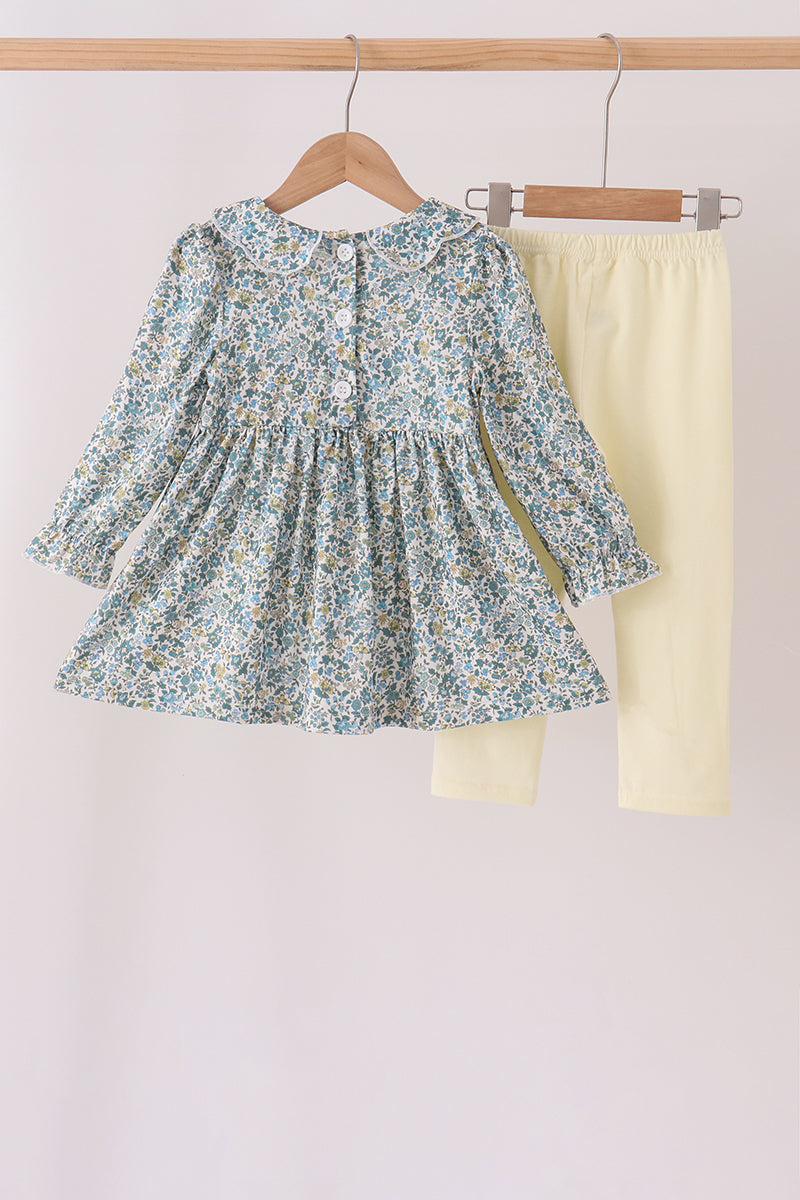 Girls Sage Floral Smocked Pants Set