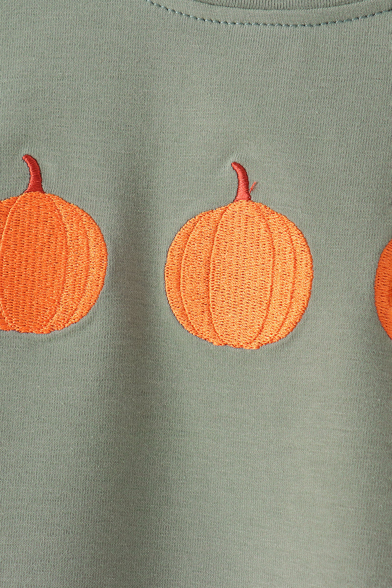 Boys Sage Pumpkin Embroidery Gingham Shorts Set