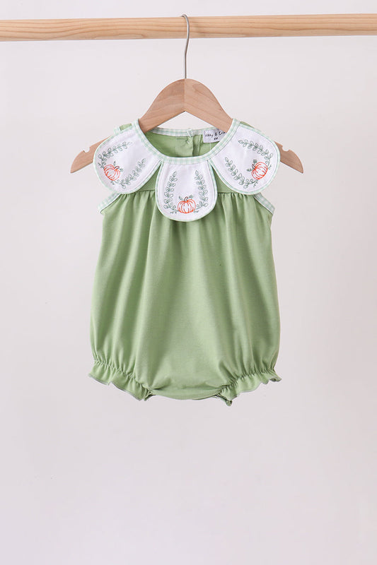 Baby Girl Sage Pumpkin Embroidered Bubble