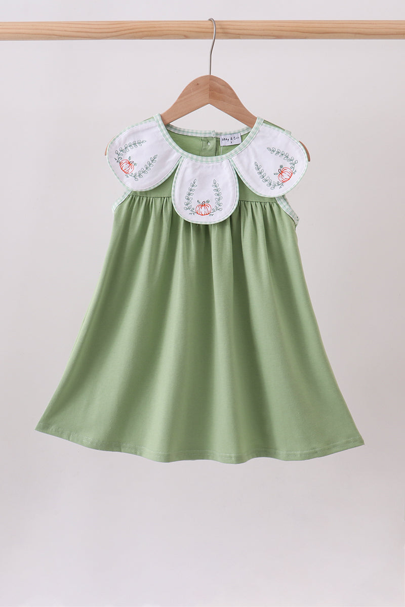 Girls Sage Pumpkin Embroidered Dress