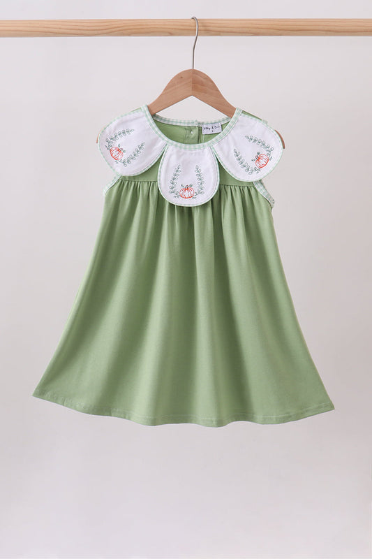 Girls Sage Pumpkin Embroidered Dress