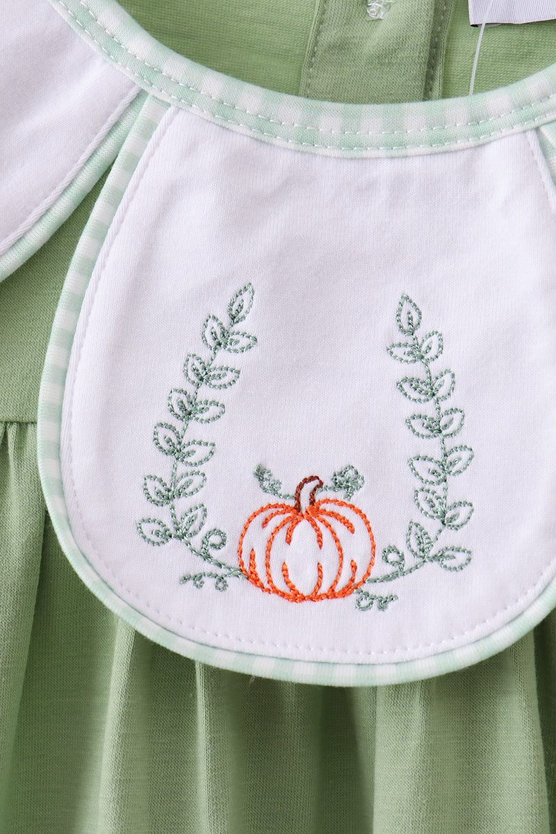 Girls Sage Pumpkin Embroidered Dress