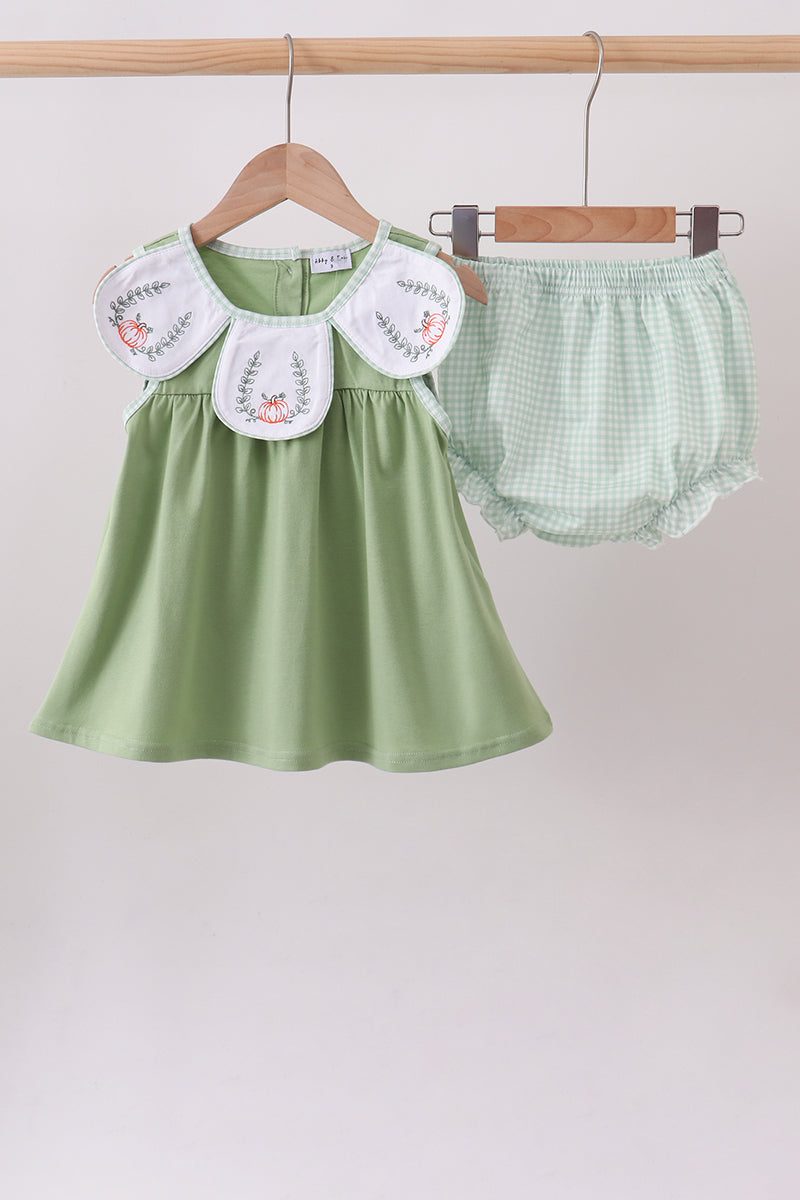 Baby Toddler Girls Sage Pumpkin Embroidered Bloomer Set