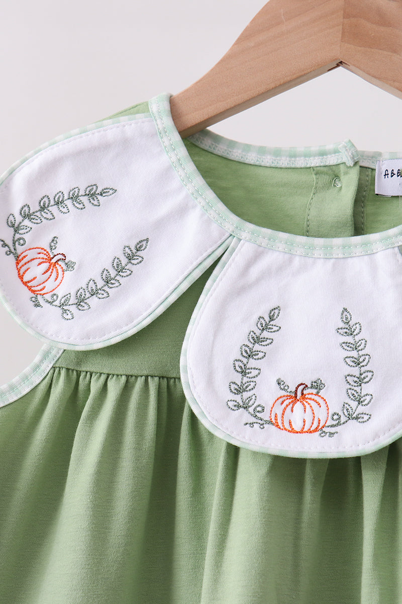 Girls Sage Pumpkin Embroidered Ruffle Pants Set