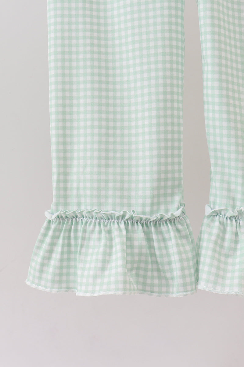 Girls Sage Pumpkin Embroidered Ruffle Pants Set