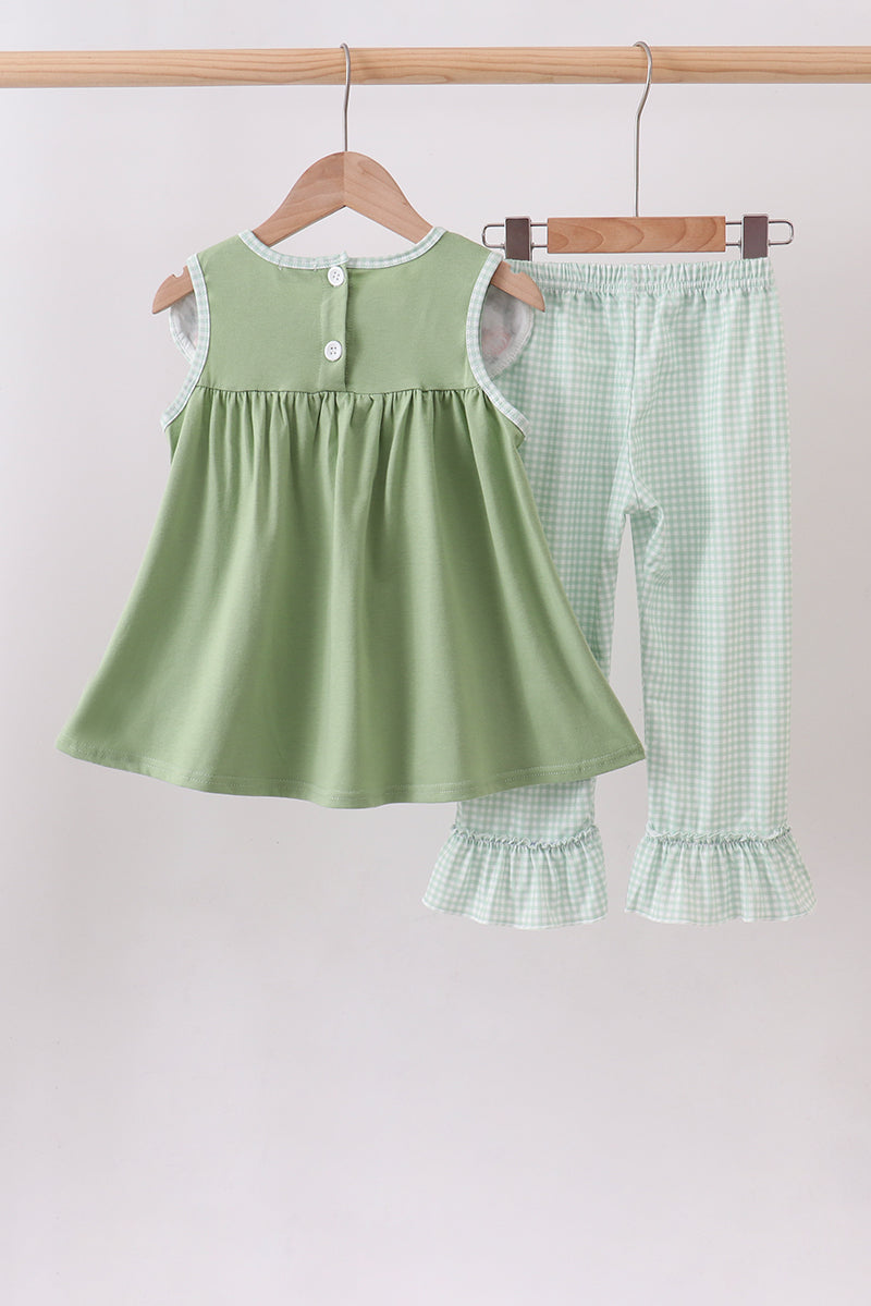 Girls Sage Pumpkin Embroidered Ruffle Pants Set