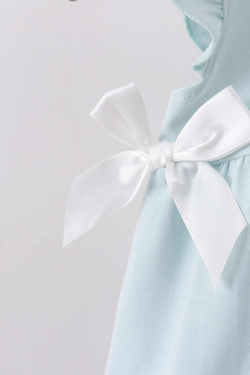 Baby Girl Light Blue Princess Character Embroidery Ruffle Bubble