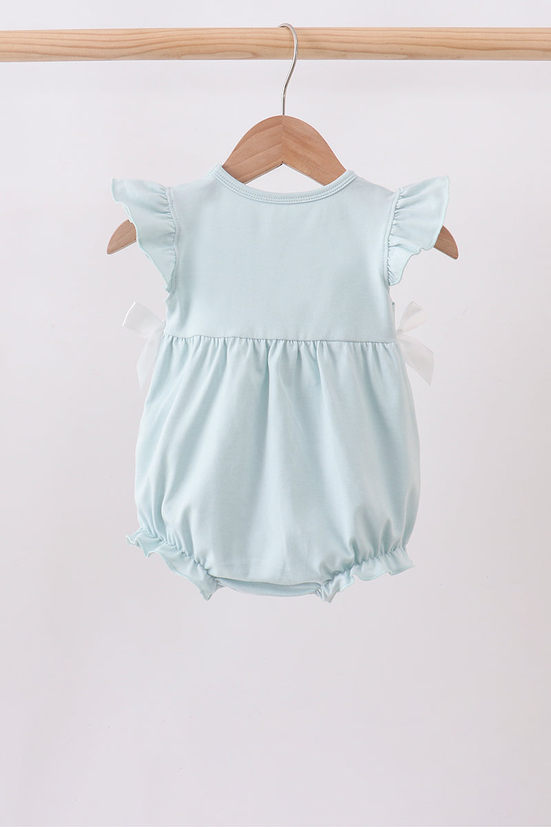 Baby Girl Light Blue Princess Character Embroidery Ruffle Bubble