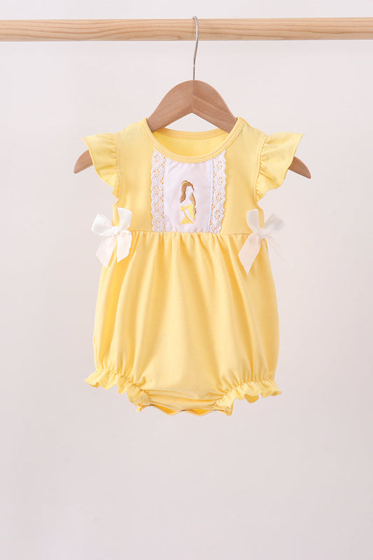 Baby Girl Mustard Princess Embroidery Ruffle Bubble