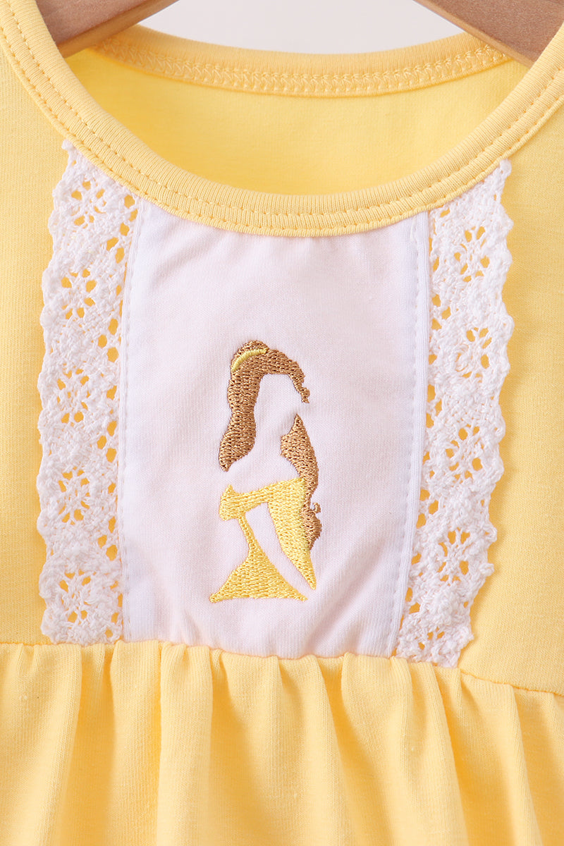 Baby Girl Mustard Princess Embroidery Ruffle Bubble