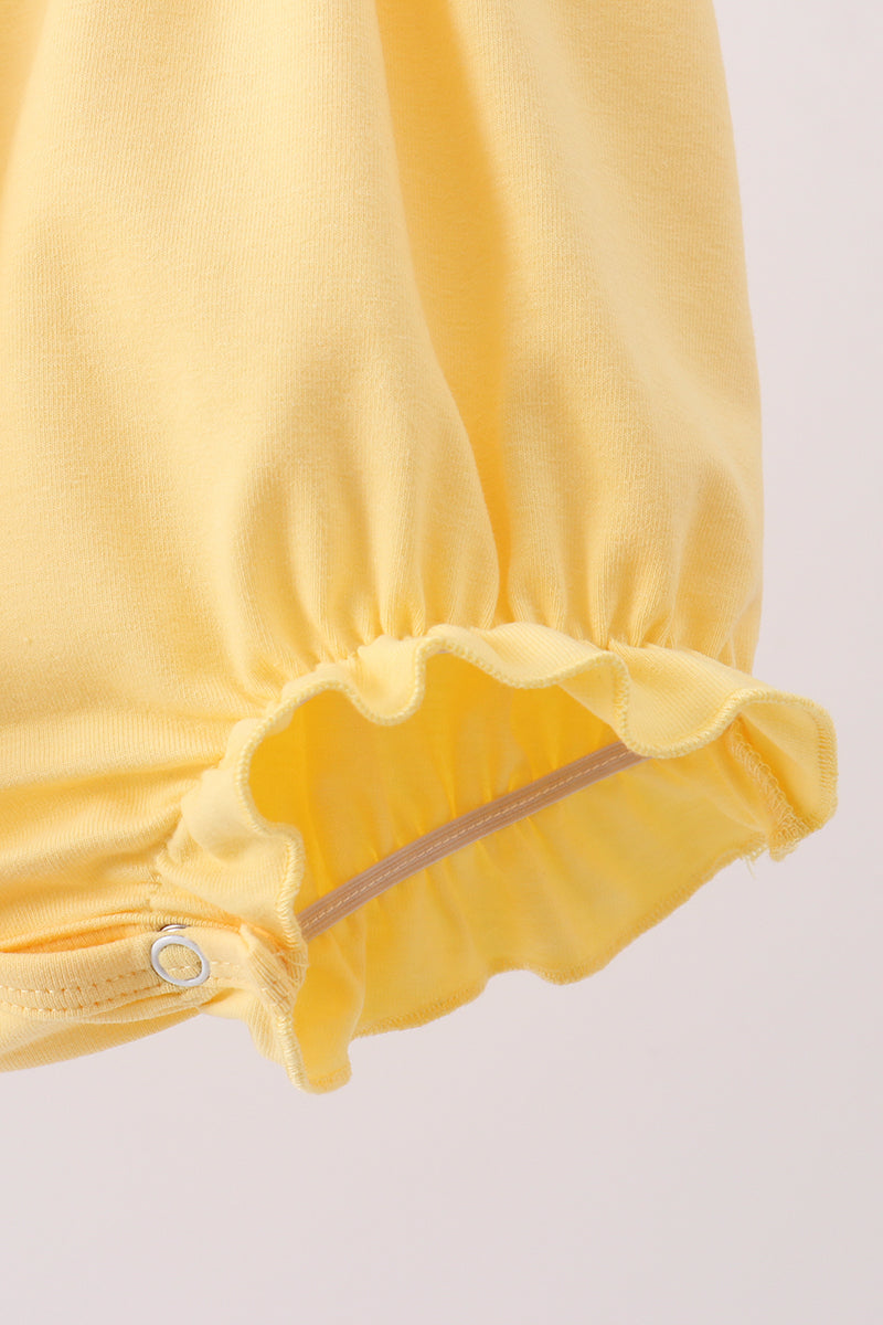 Baby Girl Mustard Princess Embroidery Ruffle Bubble