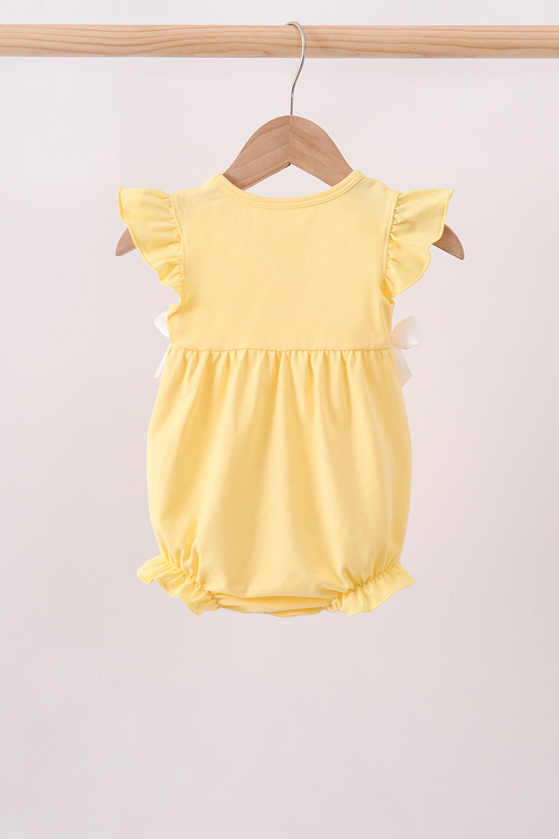 Baby Girl Mustard Princess Embroidery Ruffle Bubble