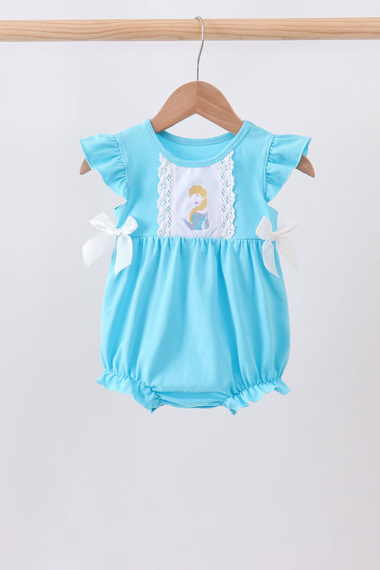 Baby Girls Blue Princess Embroidery Ruffle Bubble