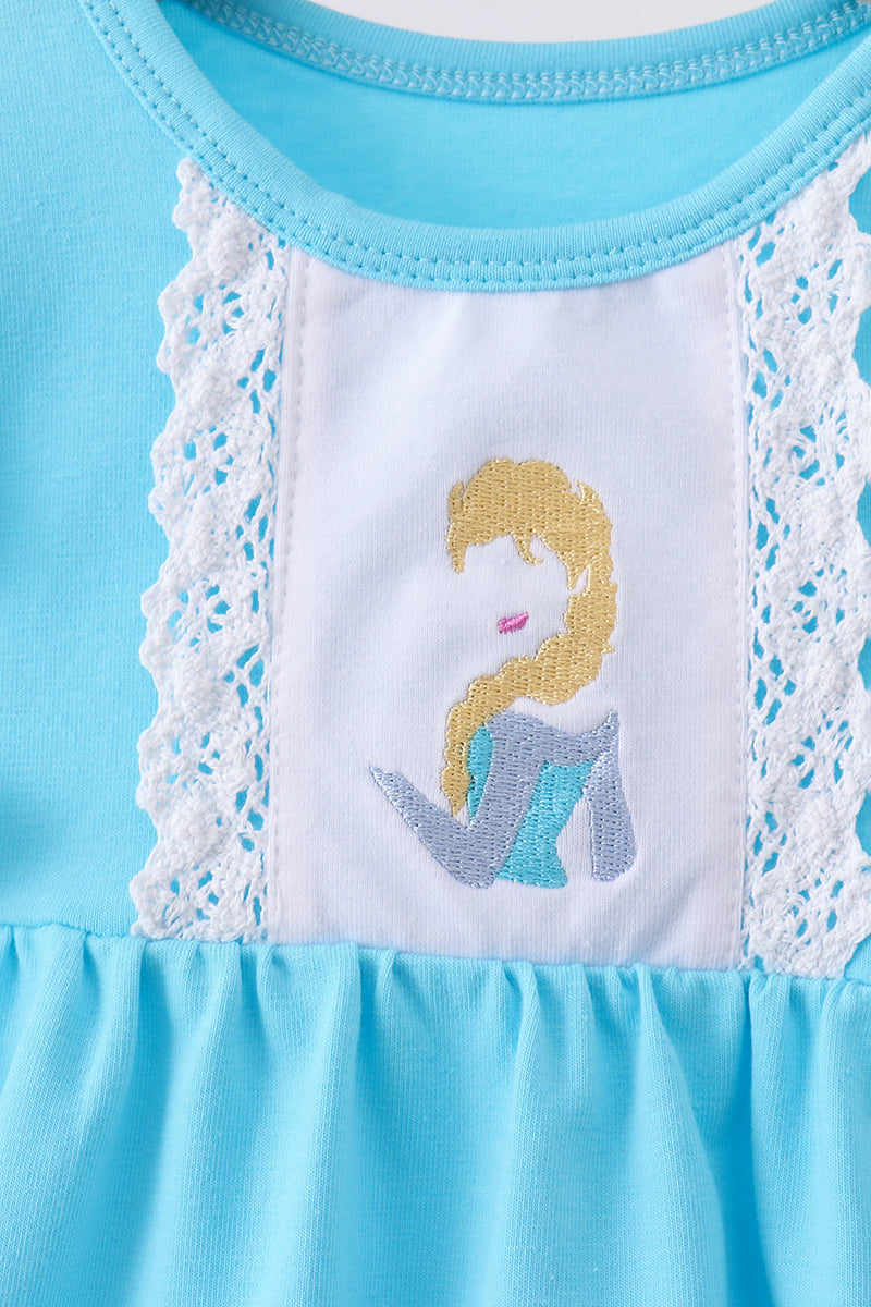 Baby Girls Blue Princess Embroidery Ruffle Bubble