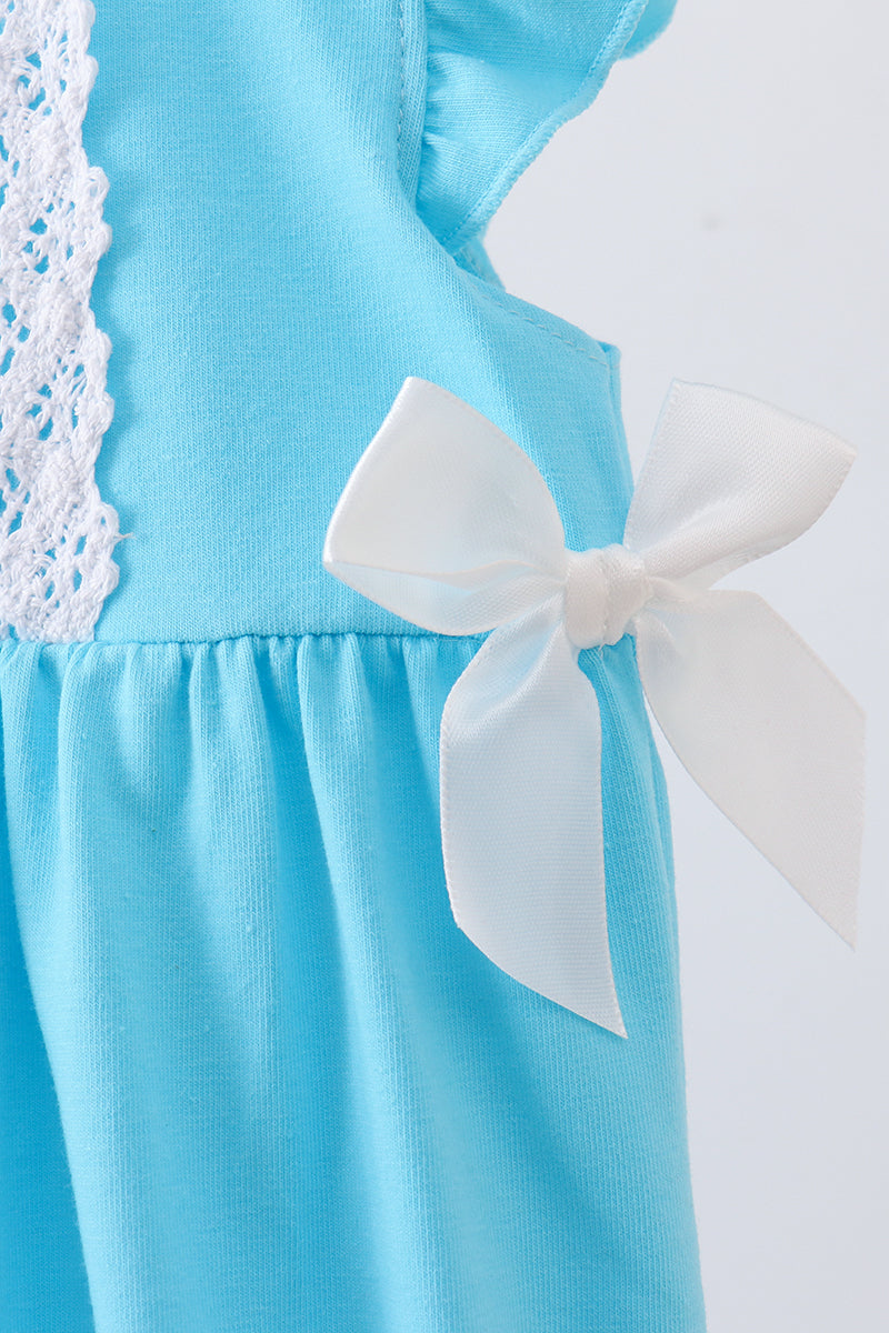Baby Girls Blue Princess Embroidery Ruffle Bubble