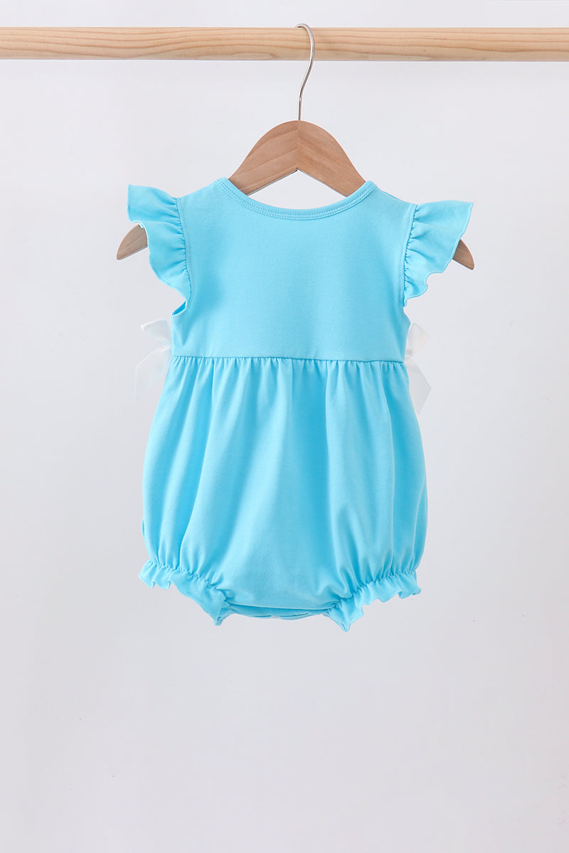 Baby Girls Blue Princess Embroidery Ruffle Bubble