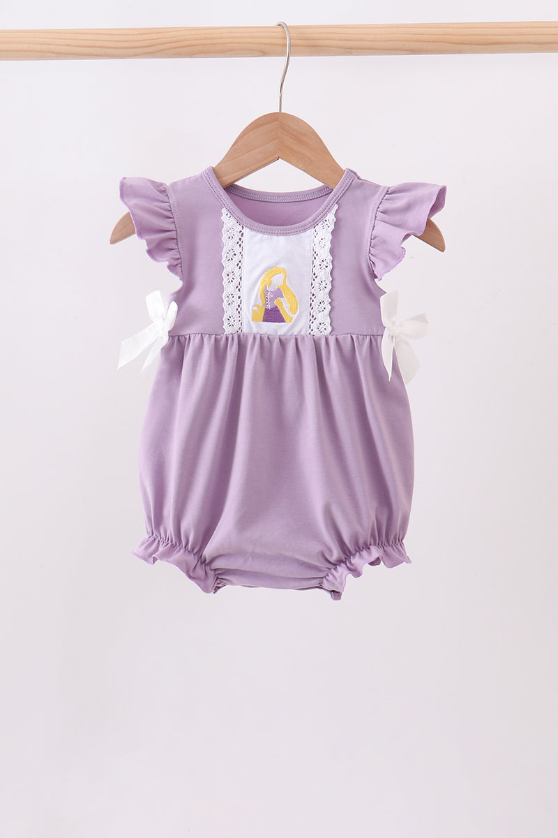 Baby Girl Purple Princess Embroidery Ruffle Bubble