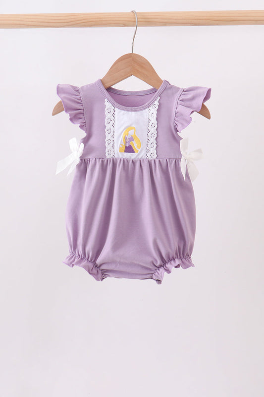 Baby Girl Purple Princess Embroidery Ruffle Bubble