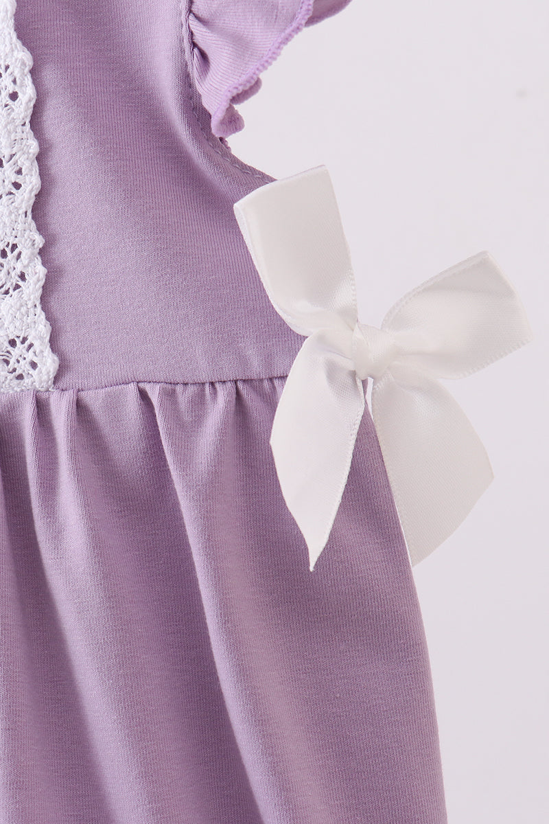 Baby Girl Purple Princess Embroidery Ruffle Bubble