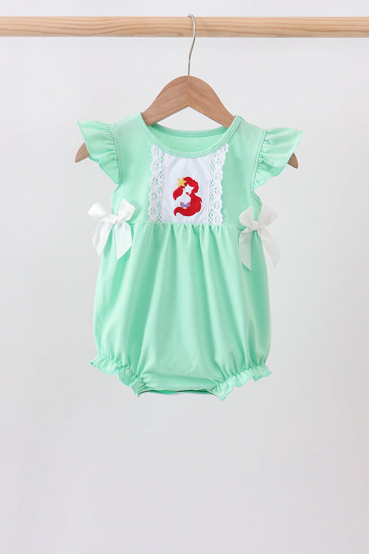 Baby Girls Green Mermaid Embroidery Ruffle Bubble