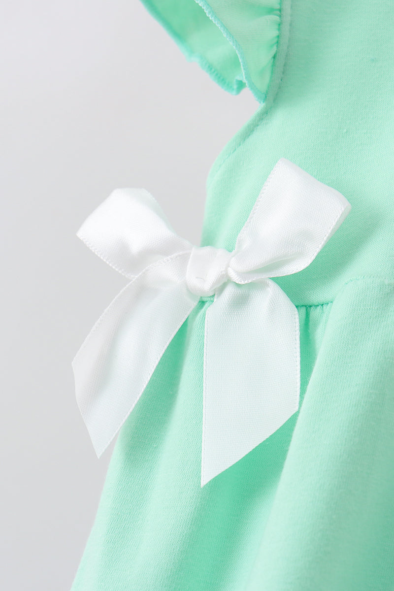 Baby Girls Green Mermaid Embroidery Ruffle Bubble