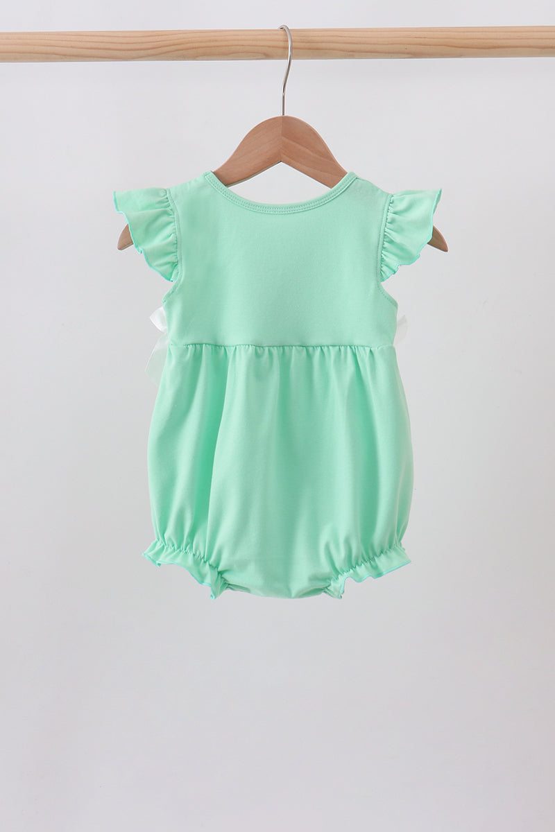 Baby Girls Green Mermaid Embroidery Ruffle Bubble