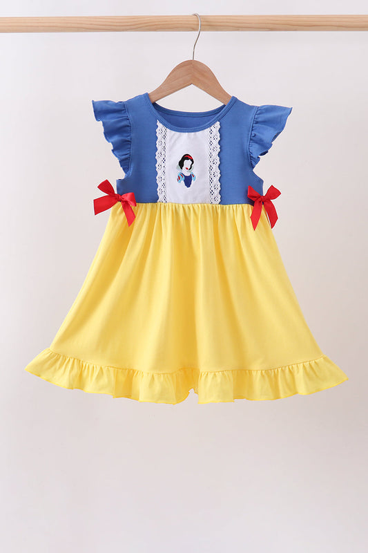 Girls Royal Blue & Mustard Princess Character Ruffle Dress