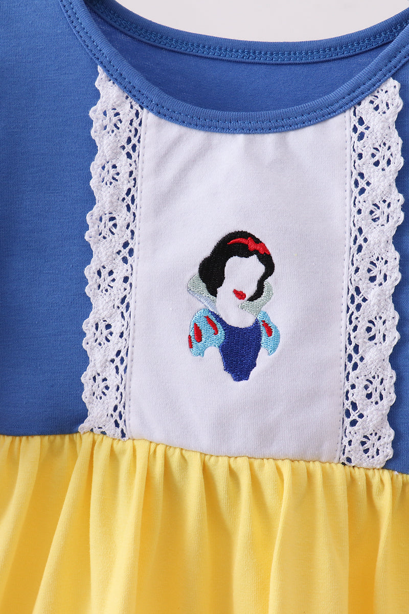 Girls Royal Blue & Mustard Princess Character Ruffle Dress