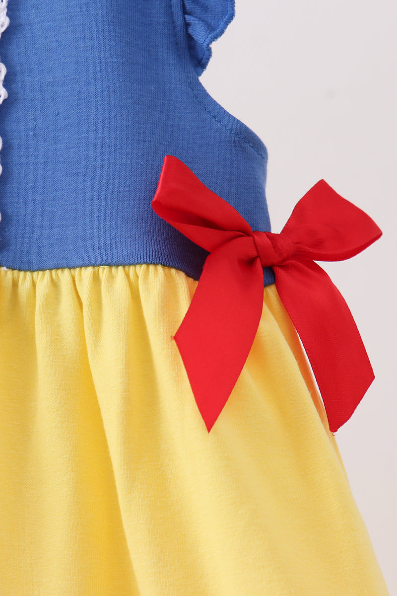 Girls Royal Blue & Mustard Princess Character Ruffle Dress