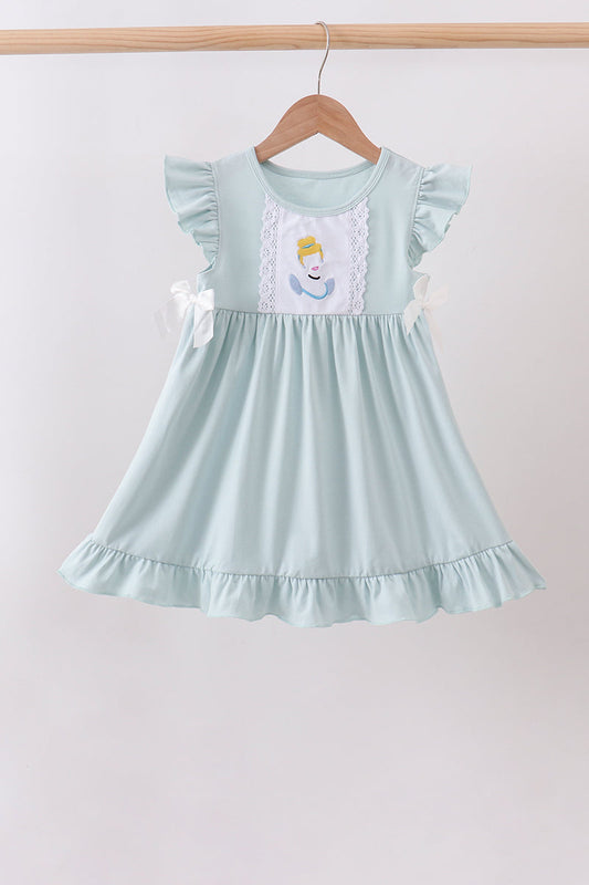 Girls Light Blue Character Princess Embroidery Ruffle Dress