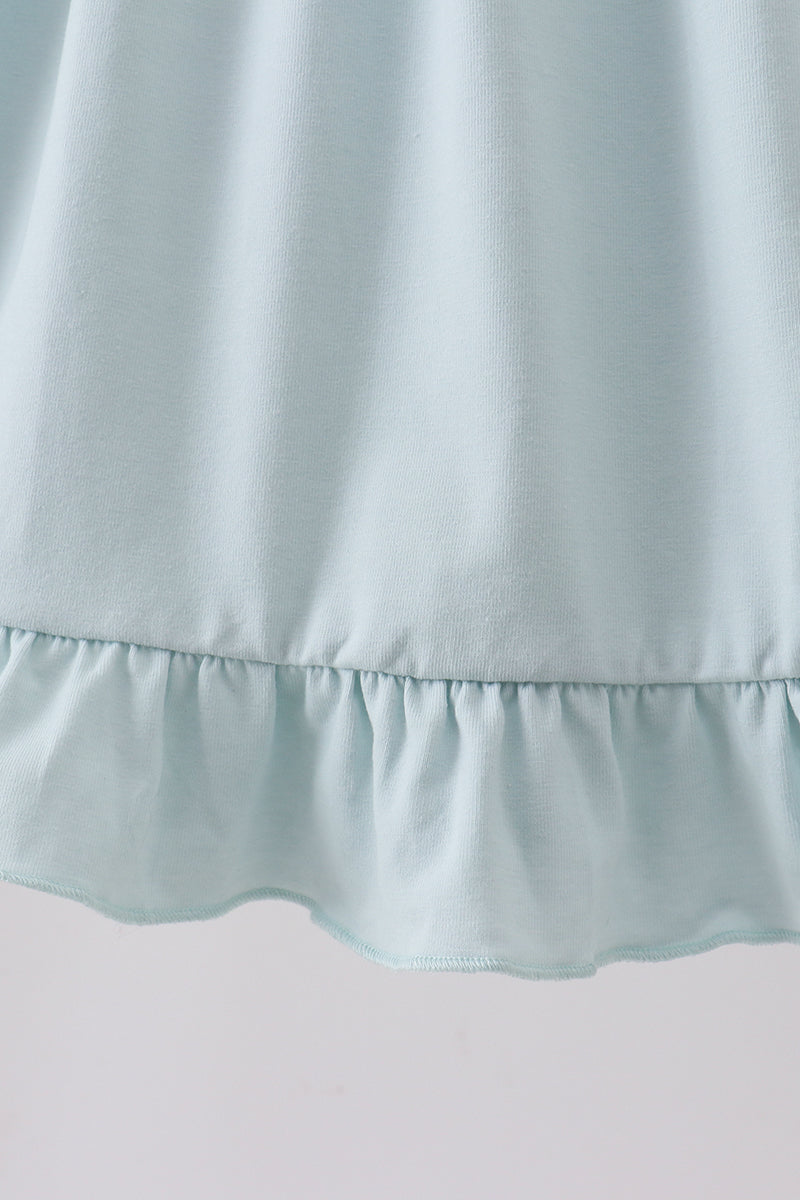 Girls Light Blue Character Princess Embroidery Ruffle Dress