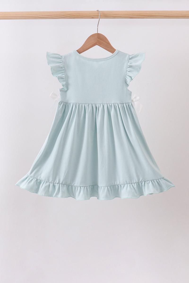 Girls Light Blue Character Princess Embroidery Ruffle Dress