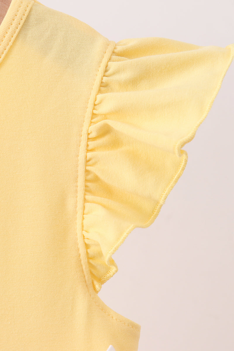 Girls Mustard Princess Character Embroidery Ruffle Dress