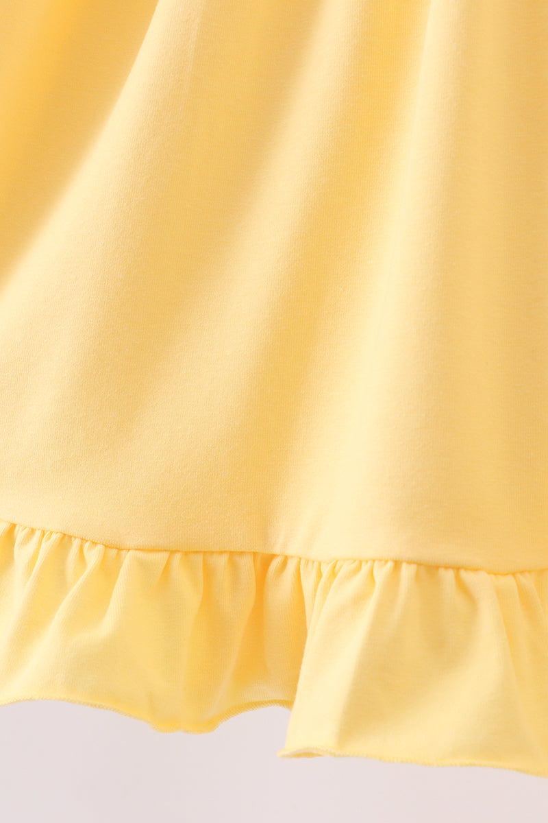 Girls Mustard Princess Character Embroidery Ruffle Dress