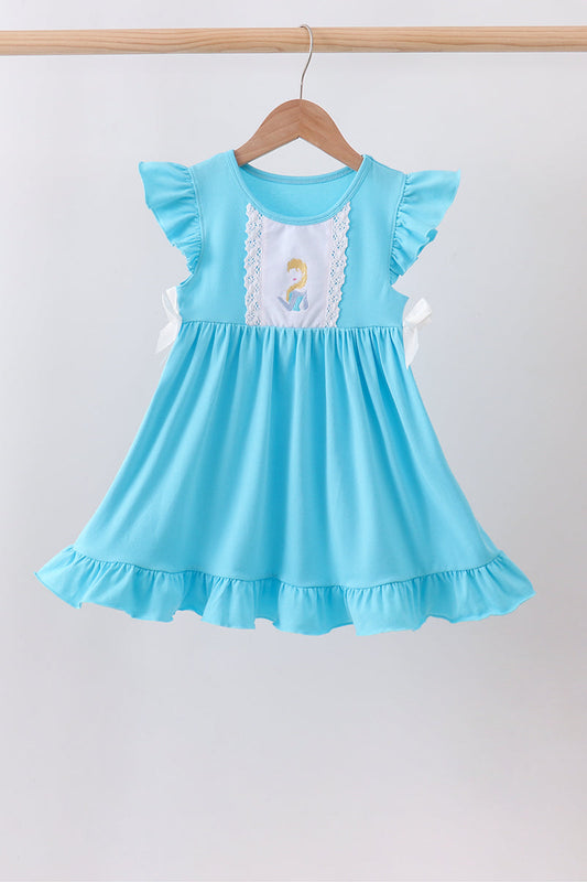 Blue Embroidered Princess Ruffle Dress