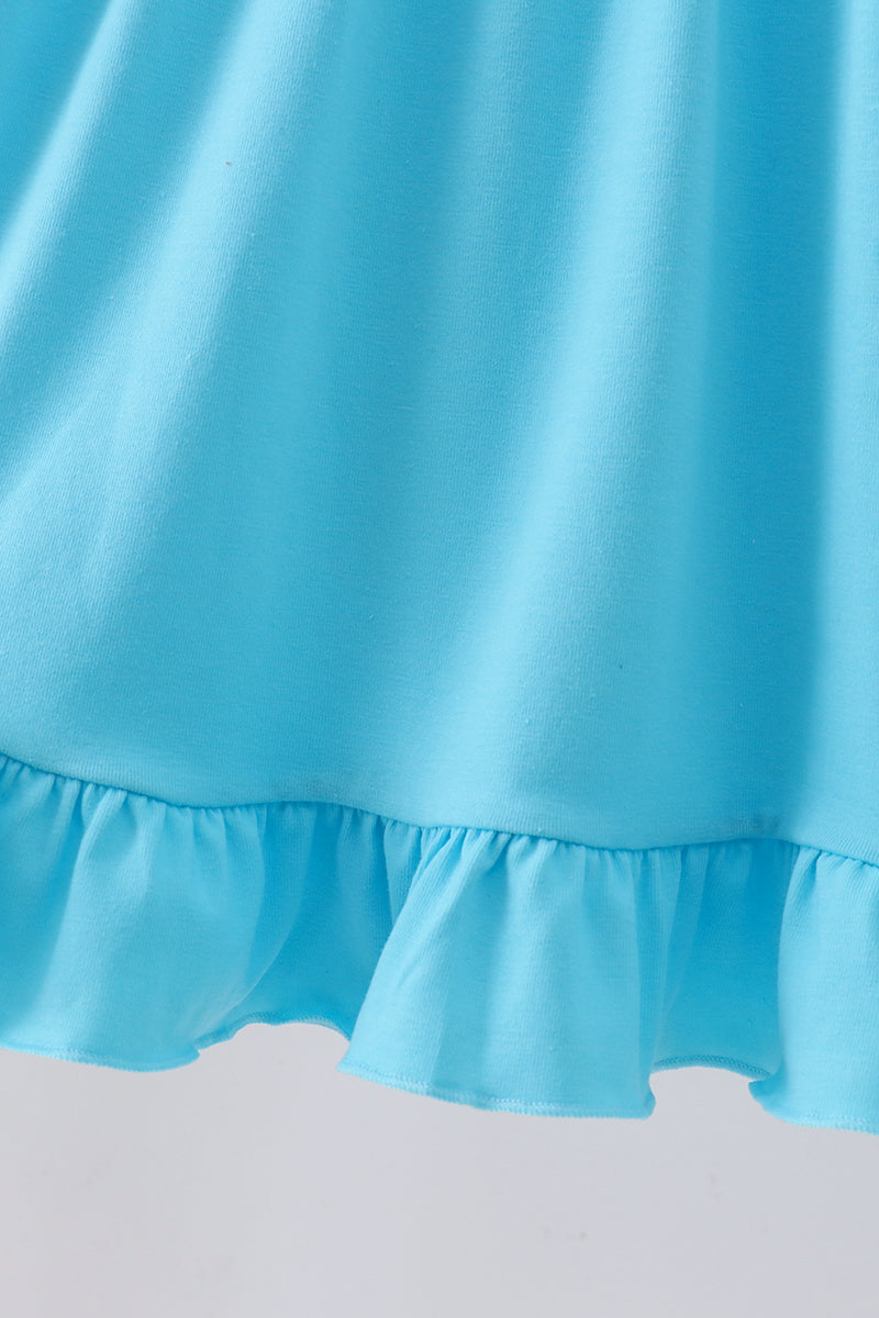 Blue Embroidered Princess Ruffle Dress
