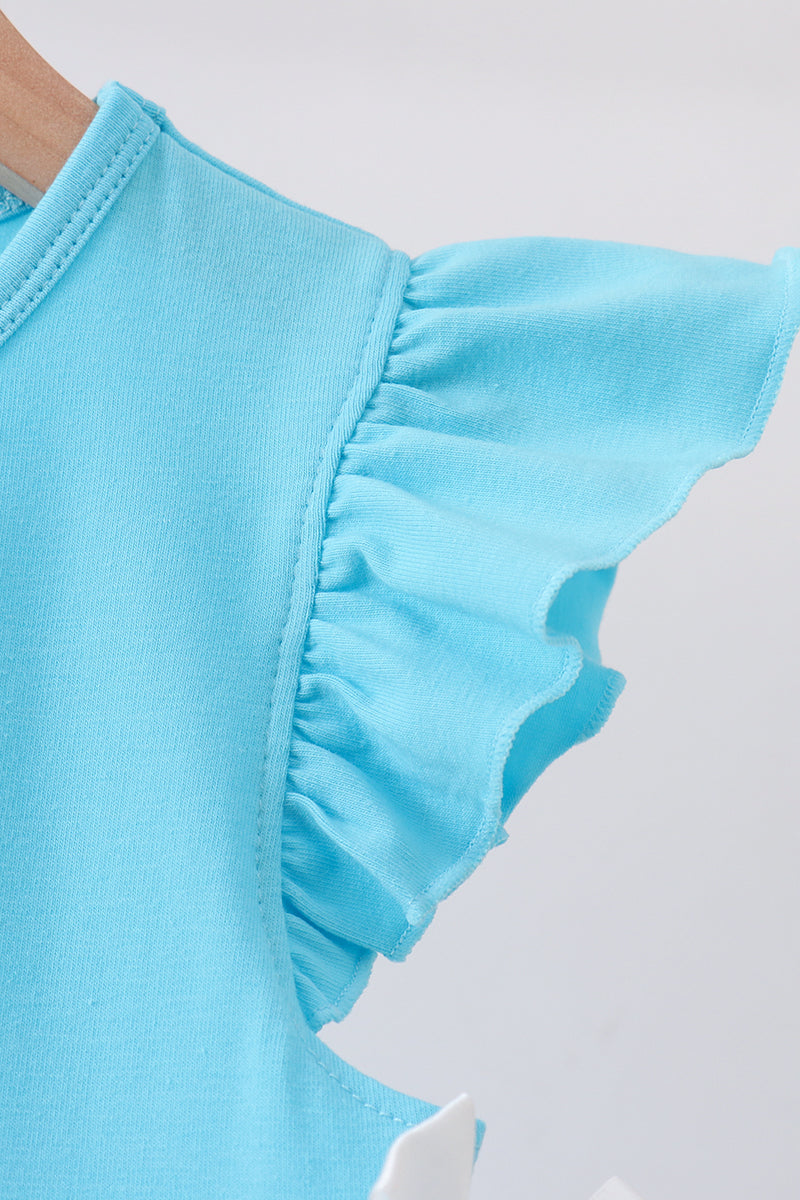 Blue Embroidered Princess Ruffle Dress