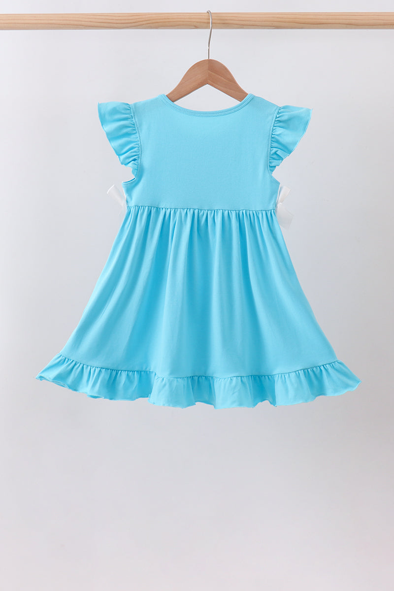 Blue Embroidered Princess Ruffle Dress