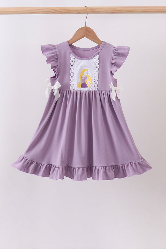 Girls’ Purple Princess Embroidery Ruffle Dress