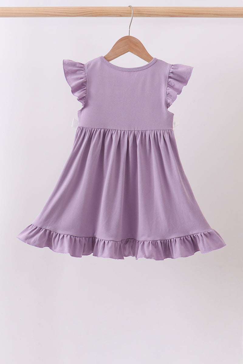 Girls’ Purple Princess Embroidery Ruffle Dress