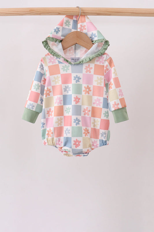 Baby Girl Pastel Daisy Checkerboard Hoodie Bubble